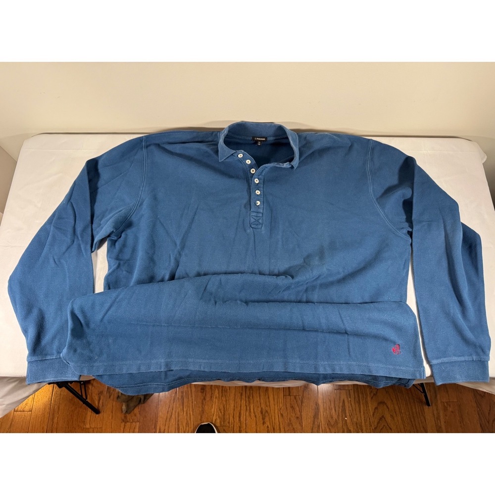 J. Peterman Mens XXL Blue Long Sleeve Pique Polo Shirt Four Button Placket
